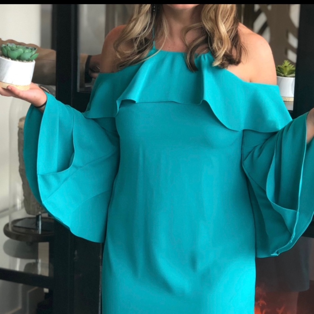 Laundry by Shelli Segal Cold Shoulder Teal Mini Dress